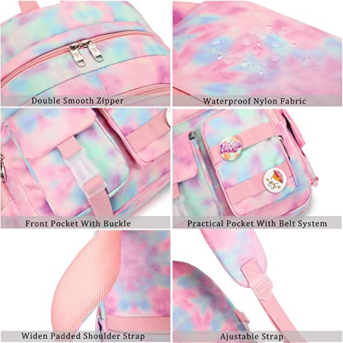 Hidds Laptop Backpacks 16 Inch School Bag College Backpack Anti Theft Travel Casual Daypack Bags Cute Bookbags Large Colorfull Carry on Back Pack for Teens Girls Women Students (Tie-Dye Pink) - Image 5