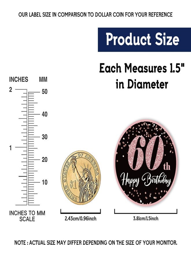 REWIDPARTY 1.5 Inch Round 60th Birthday Stickers（80 Pieces） Rose Gold Happy 60th Birthday Stickers 60th Birthday Party Favor Stickers Adhesive Party Stickers 60th Birthday Party Decorations Supplies - Image 2