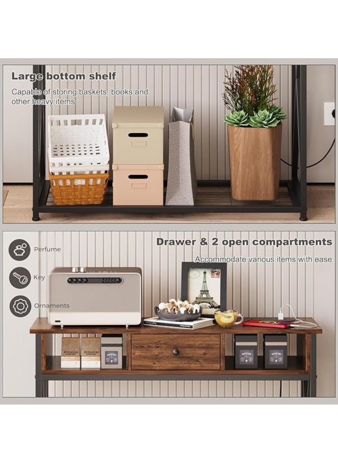 EXPERT Wood and Iron Console Table, 1 Drawers and 2 Shelves, Taupe Wood with Dark FrameWood and Iron Console Table, 1 Drawers and 2 Shelves, Taupe Wood with Dark Frame-EI-301  - Image 4