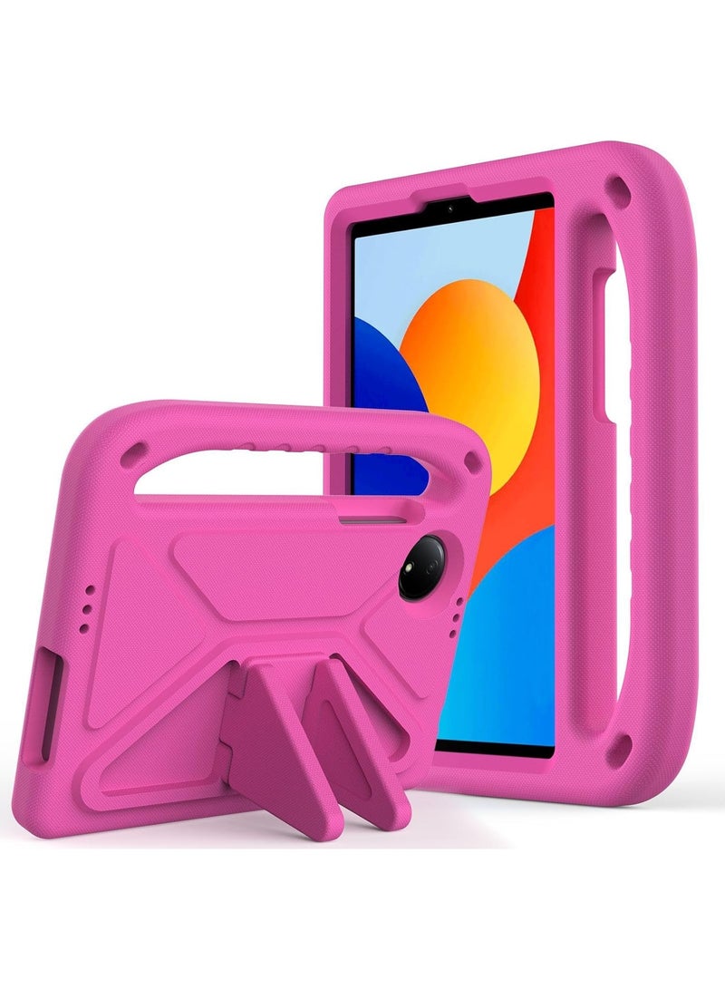 VKL Case Compatible with Xiaomi Redmi Pad SE 4G 8.7 Inch Case, [Kids Friendly] Lightweight EVA Shockproof Protective Case Drop-proof Handle Stand Cover for Redmi Pad SE 8.7" (Rose Red)
