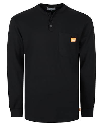 Titicaca FR Pocket Henley 7OZ 100% Cotton Flame Resistant Henley Style Black Long Sleeve T-Shirts - Image 1