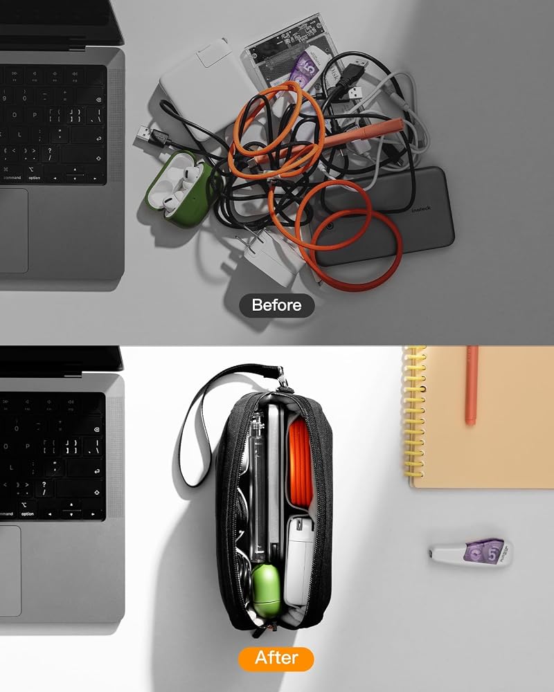 SYOSI Electronics Organizer Travel Case Small, Water-resistant Cable Organizer Pouch with Detachable Handle for Charger Cables Phone Accessories, Black - Image 3