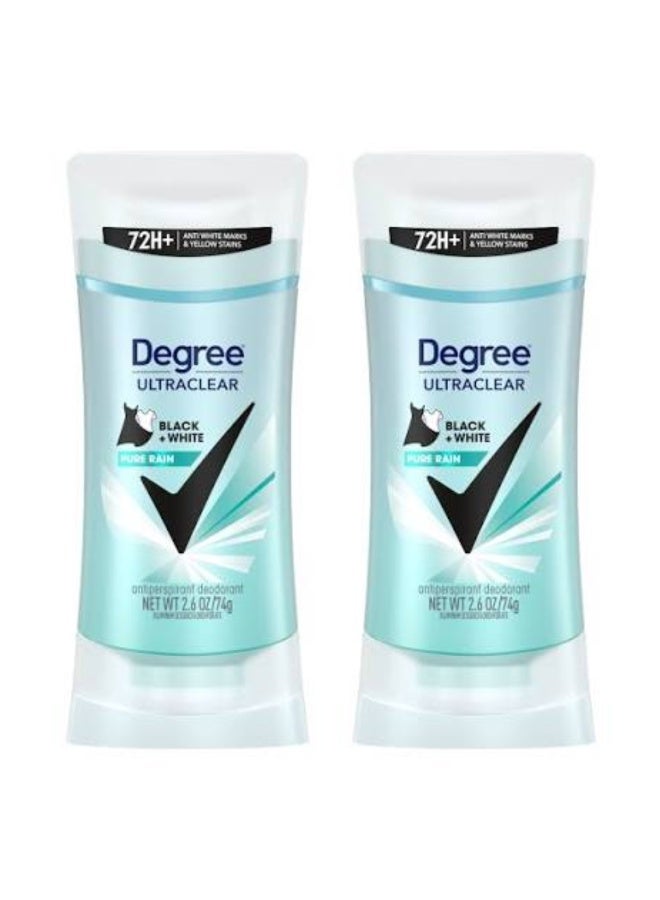 Pack Of 2 Pcs Ultra Clear Black + White Antiperspirant Stick Deodorant for 72H Sweat & Odour Protection Pure Rain anti white marks and yellow stains 74 g