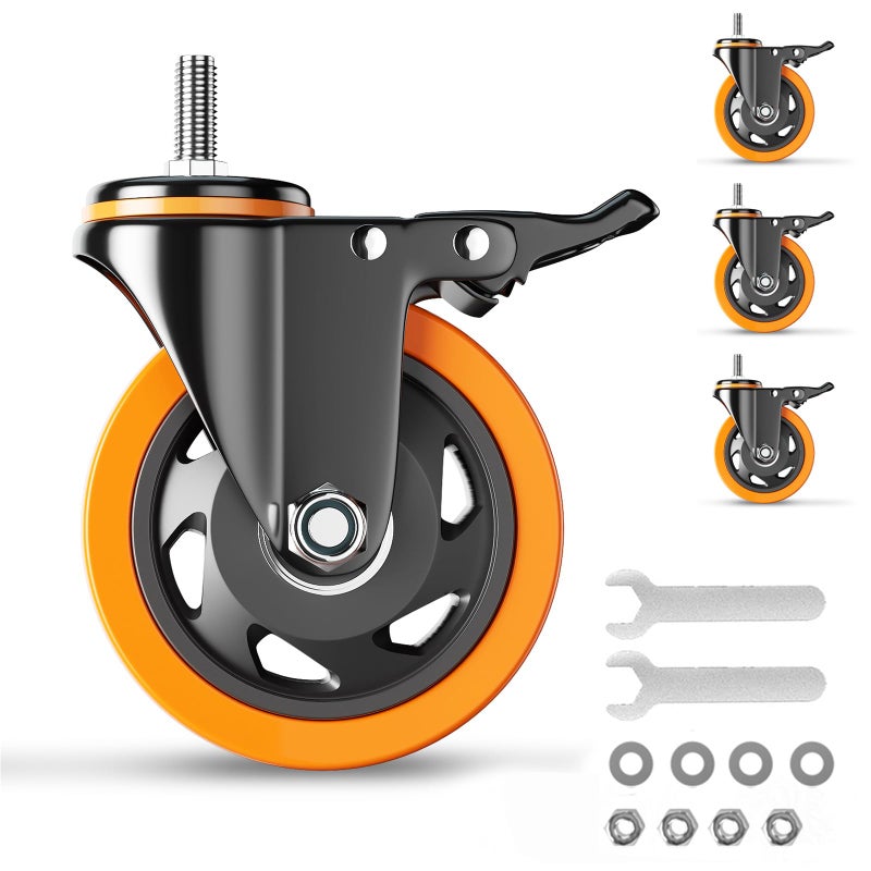 YUPEZOP 3 Inch Caster Wheels 1600Lbs Threaded Stem Casters Set of 4 Heavy Duty 1213 x 1 Screw Diameter 12 Stem Length 1 Safety Dual Locking Industrial Castors Wheels for Cart Furniture - Image 2