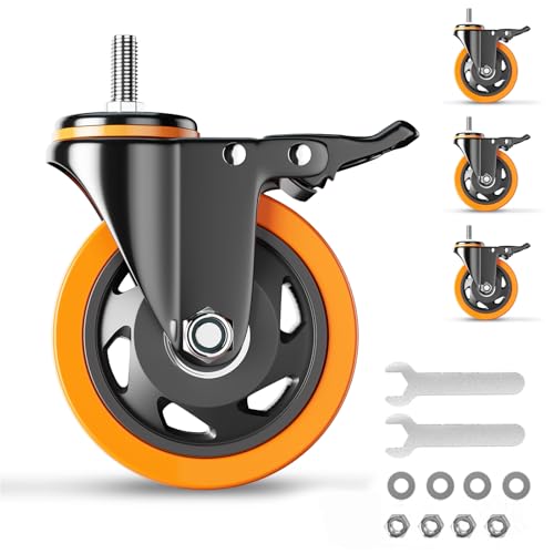YUPEZOP 3 Inch Caster Wheels 1600Lbs Threaded Stem Casters Set of 4 Heavy Duty 1213 x 1 Screw Diameter 12 Stem Length 1 Safety Dual Locking Industrial Castors Wheels for Cart Furniture - Image 1