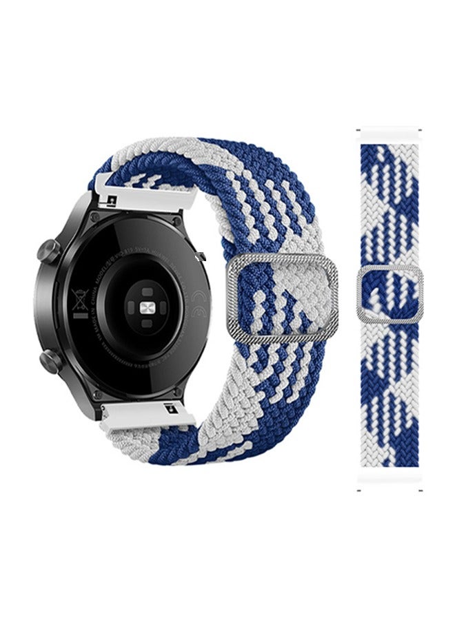 Braid Nylon Band for Watch, Compatible with Huawei Watch Fit 3/4/5 Strap, Two-color Woven, Soft Sport Replacement Wristband Compatible for Huawei Fit 3/4/5 Smartwatch 22mm-(Blue/White) - Image 1
