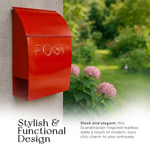 NACH Mailboxes for Outside Wall Mount, 15 x 10 x 4 inches, Red Wall Mounted Mailbox and Newspaper Holder, Waterproof Mailbox for Door - The Milano Mailbox - Image 2