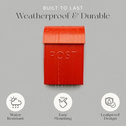 NACH Mailboxes for Outside Wall Mount, 15 x 10 x 4 inches, Red Wall Mounted Mailbox and Newspaper Holder, Waterproof Mailbox for Door - The Milano Mailbox - Image 4