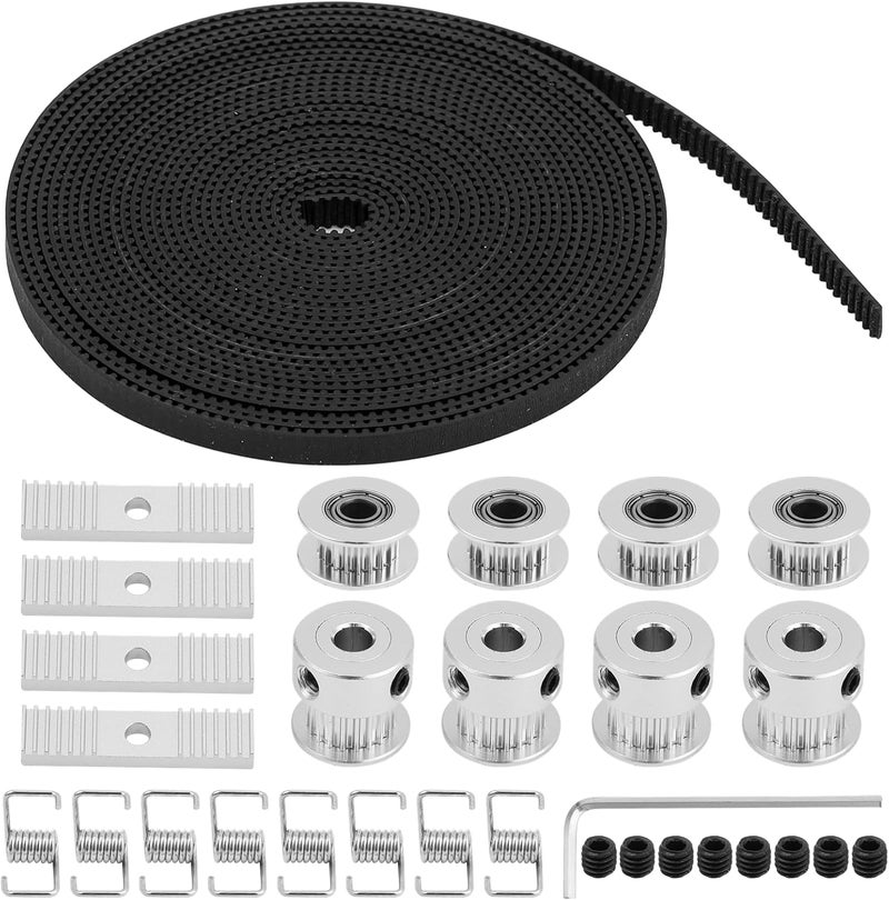 Gt2 Timing Belt 16.4 Ft, 20-Tooth Timing Pulley Wheels 4 Pcs, Idler Pulley 4 Pcs, Torsion Springs 8 Pcs, Gear Clamp Mount Blocks 4 Pcs with Allen Wrench for 3D Printer - Image 4