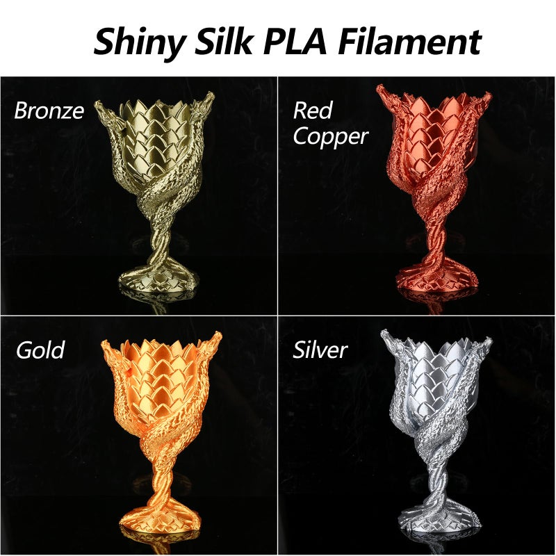 AMOLEN PLA 3D Printer Filament PLA Filament 1.75mm Silk Filament Bundle,Gold, Silver,Bronze, Red Copper,3D Printing Filament Bundle, 200gX 4 Spools - Image 2