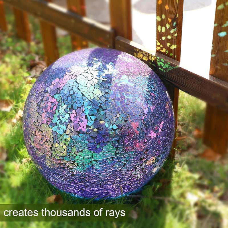VCUTEKA Gazing Ball, Glass Mosaic Gazing Balls Sphere for Garden Lawn Outdoor Ornament Yard Decorative, 10-Inch, Purple - Image 2