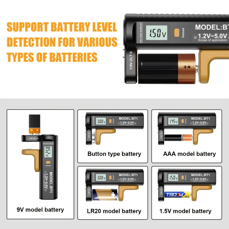 أداة تشخيص سعة البطارية الرقمية السوداء لبطاريات AA، AAA، 9V، 1.5V - Image 4
