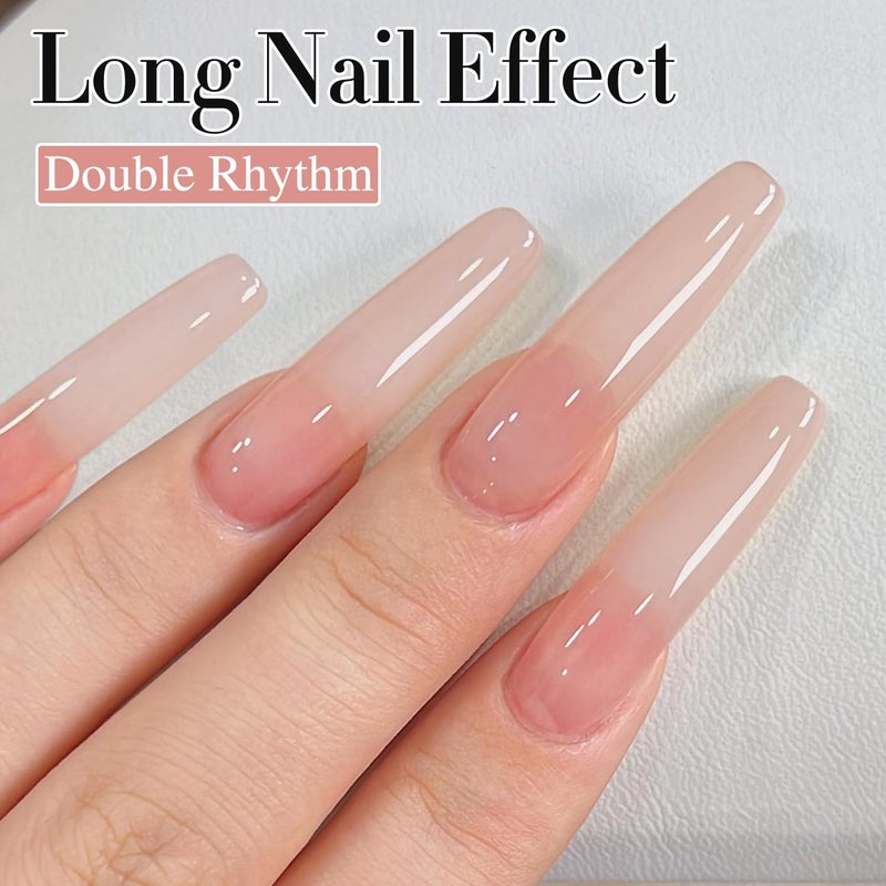 Double Rhythm Translucent Gel Polish Sheer Neutral Natural Light Milky Same Color Same Bottle 15ML Jelly Polish Art DIY at Home (Milky Pink -A1374) - Image 5