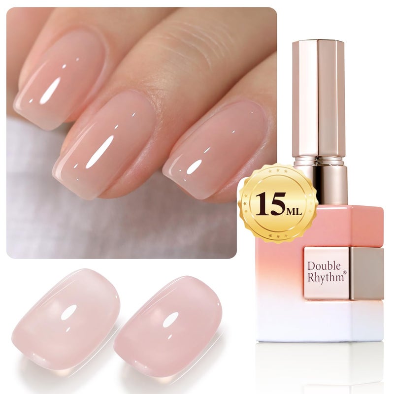 Double Rhythm Translucent Gel Polish Sheer Neutral Natural Light Milky Same Color Same Bottle 15ML Jelly Polish Art DIY at Home (Milky Pink -A1374) - Image 1