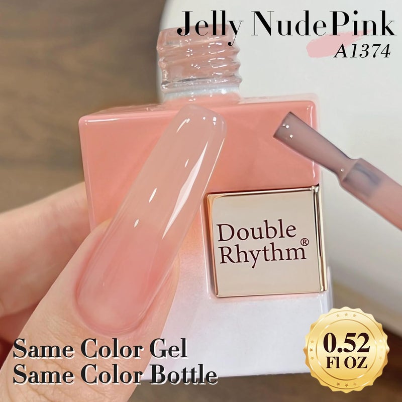 Double Rhythm Translucent Gel Polish Sheer Neutral Natural Light Milky Same Color Same Bottle 15ML Jelly Polish Art DIY at Home (Milky Pink -A1374) - Image 3
