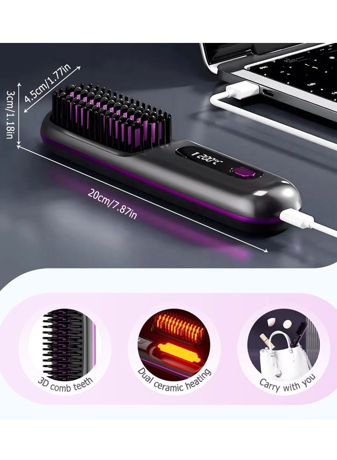 فرشاة فرد الشعر المحمولة، شاشة LED، مكواة فرد الشعر اللاسلكية القابلة لإعادة الشحن، مشط للشعر القصير والطويل للنساء - Image 2