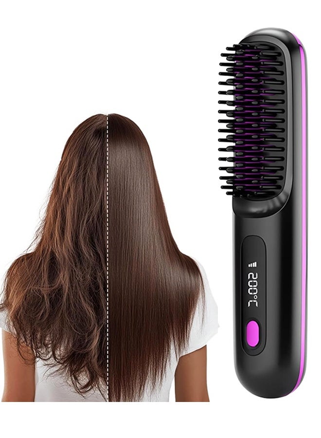 فرشاة فرد الشعر المحمولة، شاشة LED، مكواة فرد الشعر اللاسلكية القابلة لإعادة الشحن، مشط للشعر القصير والطويل للنساء - Image 1