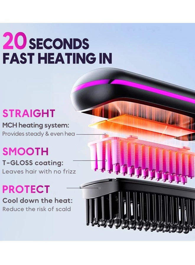 فرشاة فرد الشعر المحمولة، شاشة LED، مكواة فرد الشعر اللاسلكية القابلة لإعادة الشحن، مشط للشعر القصير والطويل للنساء - Image 3