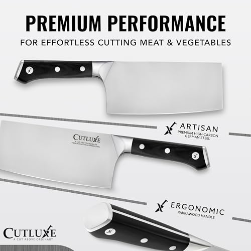 Cutluxe Cleaver Knife - 7" Meat Cleaver, Butcher Knife for Meat Cutting – German Steel Blade, Full Tang, Ergonomic Handle Design – Artisan Series - Image 2
