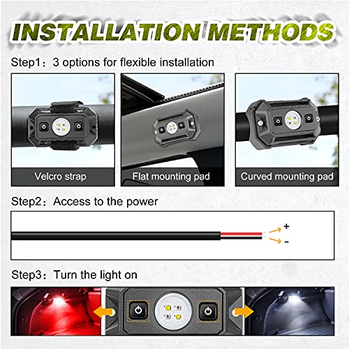 LTEODCHEW LED UTV Dome Light Red White, IP68 Waterproof Aluminum Car Interior Light W/Switch, Roll Cage Bar Courtesy Work Lights for UTV Polaris RZR Ranger Truck RV Can-Am X3 ATV - Image 5