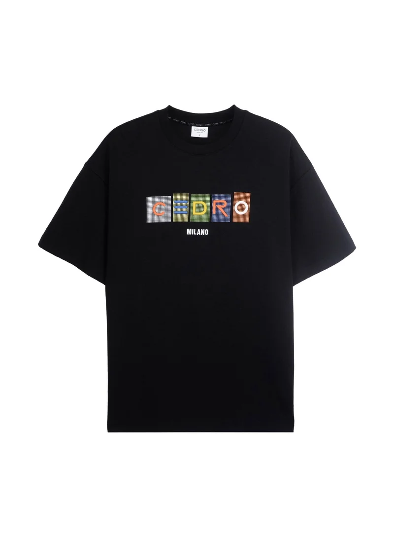 Cedro CEDRO Men's Casual Streetwear Short Sleeve Crew Neck T-Shirt, Black