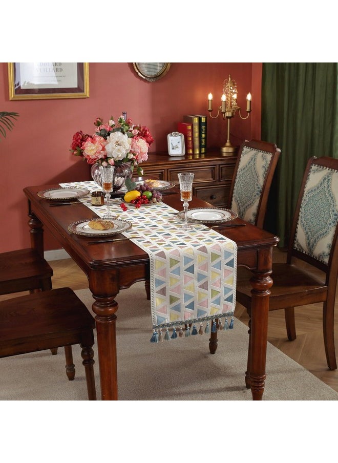 Hanne Fashion Hanne Fashion American Style Table Runner with Tassel Farmhouse Style Washable Table Runners for Holiday Party Dining Decoration (13x 70 Inch, Colorful Triangle)  - Image 2