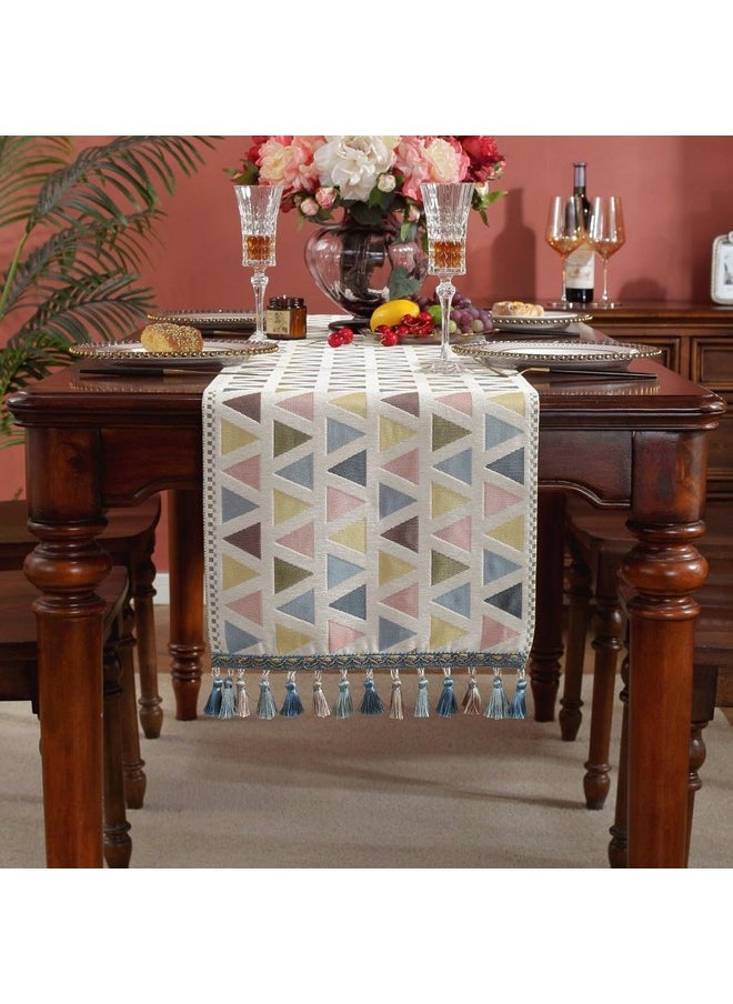 Hanne Fashion Hanne Fashion American Style Table Runner with Tassel Farmhouse Style Washable Table Runners for Holiday Party Dining Decoration (13x 70 Inch, Colorful Triangle)  - Image 1