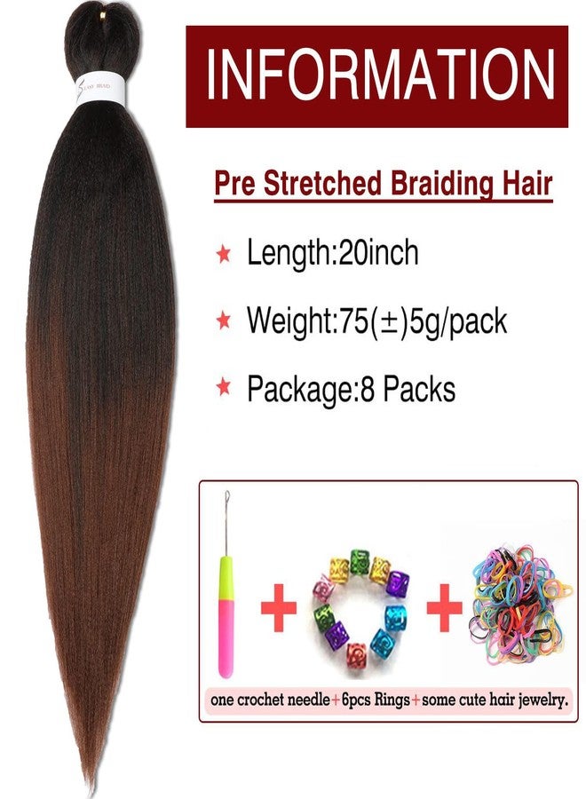 ShowCoco Pre-Stretched Braiding Hair Extension Ombre Natural Black To Brown Crochet Braiding Hair 20 Inch 8 Packs Hot Water Setting Professional Yaki Synthetic Hair For Twist Braids (20Inch,#1B/30) - Image 2
