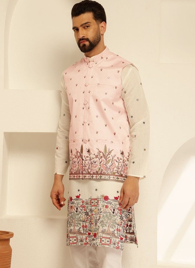 Sojanya Pink Embroidered Nehru Jacket for Men - Image 4