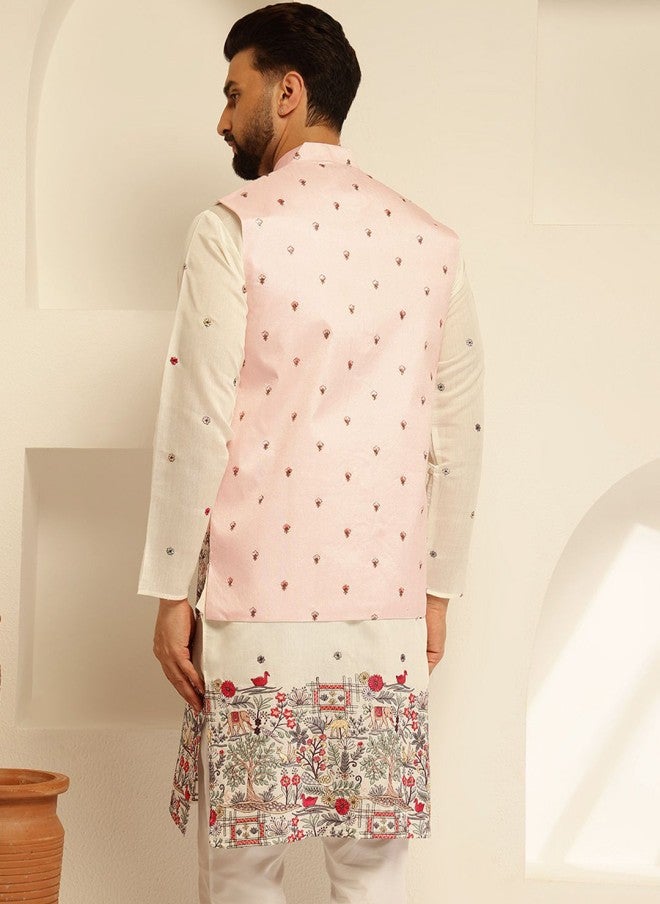 Sojanya Pink Embroidered Nehru Jacket for Men - Image 5