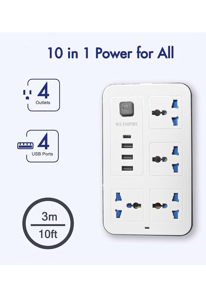 Generic - WEI Empire Universal Power Extension Cord 4 Power Sockets 3 USB Ports Type C Port 3M Extension Cord Efficient 4 Way Home Power Strip with Stylish Design (4 Way - 3M) - Image 1