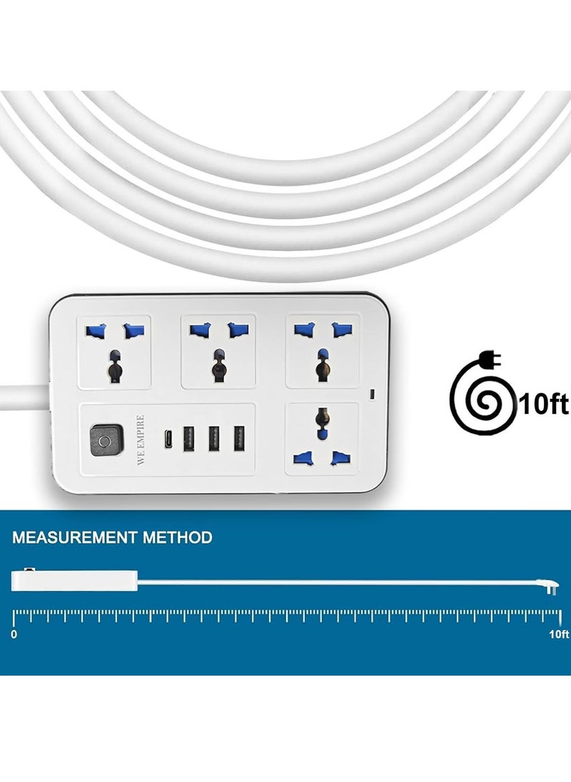 Generic - WEI Empire Universal Power Extension Cord 4 Power Sockets 3 USB Ports Type C Port 3M Extension Cord Efficient 4 Way Home Power Strip with Stylish Design (4 Way - 3M) - Image 1