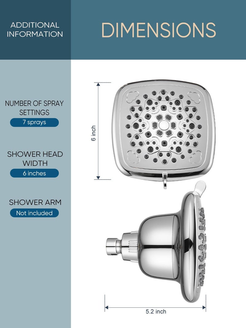 Cobbe Filtered Shower Head, 7 Modes High Pressure Shower Heads - 16 Stage Shower Head Filter for Hard Water for Remove Chlorine and Harmful Substances (Luxury Polished Chrome, 6 Inch Square) - Image 5