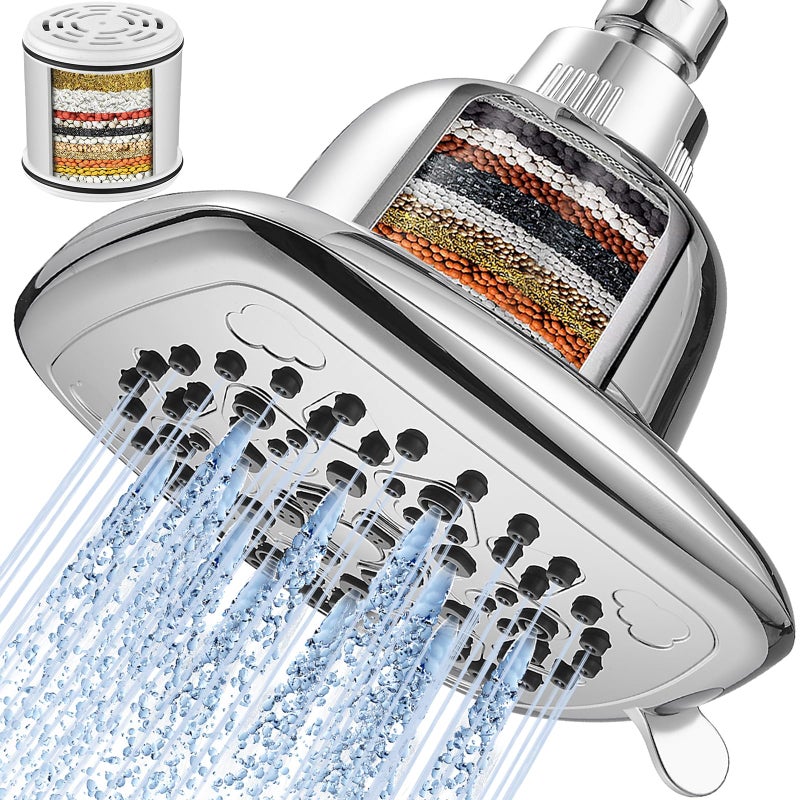 Cobbe Filtered Shower Head, 7 Modes High Pressure Shower Heads - 16 Stage Shower Head Filter for Hard Water for Remove Chlorine and Harmful Substances (Luxury Polished Chrome, 6 Inch Square) - Image 1
