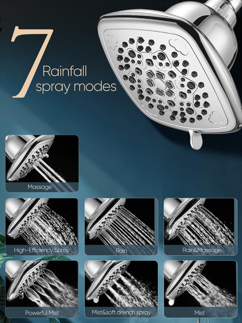 Cobbe Filtered Shower Head, 7 Modes High Pressure Shower Heads - 16 Stage Shower Head Filter for Hard Water for Remove Chlorine and Harmful Substances (Luxury Polished Chrome, 6 Inch Square) - Image 2