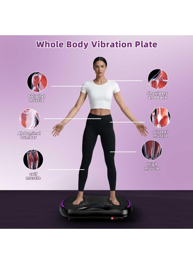 أسيف آلة اهتزاز اللياقة البدنية، لوحة اهتزاز ثلاثية الأبعاد لفقدان الوزن وتصريف اللمف، 200 سرعة قابلة للتعديل، أقصى وزن 400 رطل، منصة تشكيل جسم كامل (أسود) - Image 5