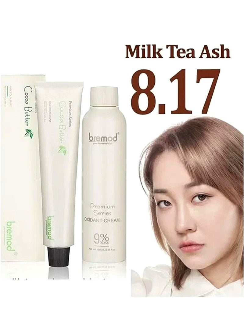 صبغة الشعر بزبدة الكاكاو من سلسلة بريميوم 8.17 رماد الشاي والحليب