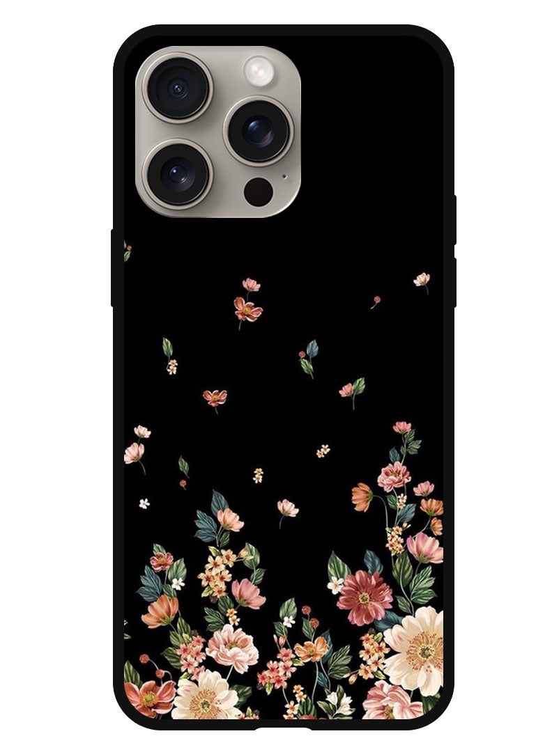Theodor Protective Case Anti Scratch Shock Proof Bumper Cover For iPhone 15 Pro Max Flowers in Black Background - Image 1