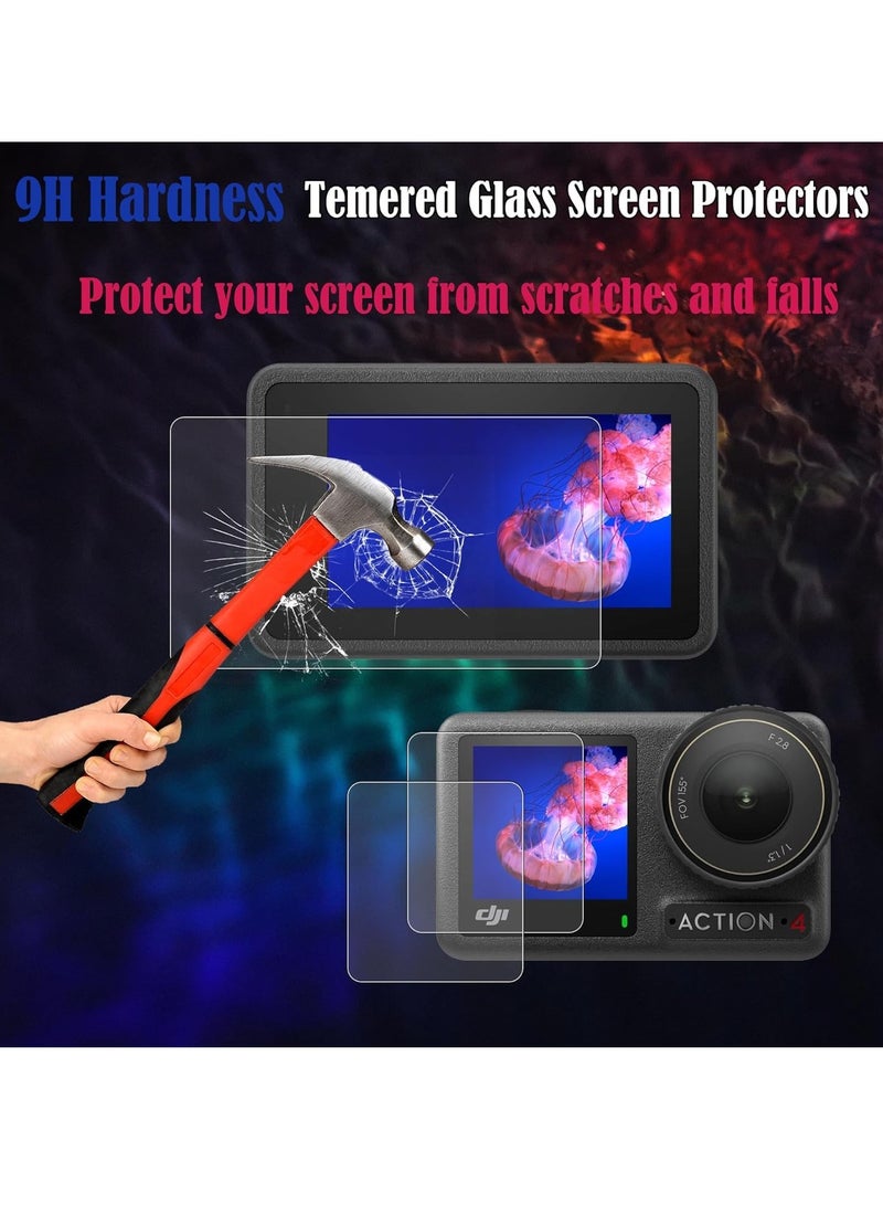 KASTWAVE Screen Protector for DJI OSMO Action 4 Camera - Includes Tempered Glass LCD Display Film, Lens Protector, and Silicone Lens Cap Cover, 0.3mm 9H Hardness Anti-Scratch Anti-Bubble (6+2 Pack) - Image 3