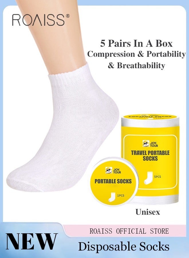 roaiss 5 Pairs Disposable Compressed Socks, Portable Throwaway Short Socks, Breathable Mid Calf Socks Set, Suitable for Travel, Gym and Daily Life - Image 1