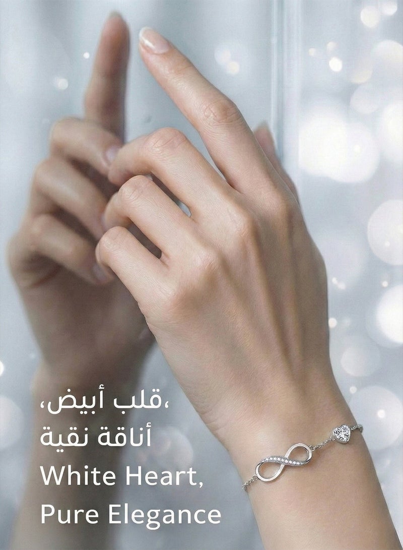 فوريكاسا سوار لانهاية مع زركون قلب أزرق | نحاس مطلي بالذهب الأبيض عيار 18 قيراط | قابل للتعديل 16+4 سم | صندوق هدايا بولي إيثيلين فاخر أبيض نجمي مقاوم للتشوه - Image 2