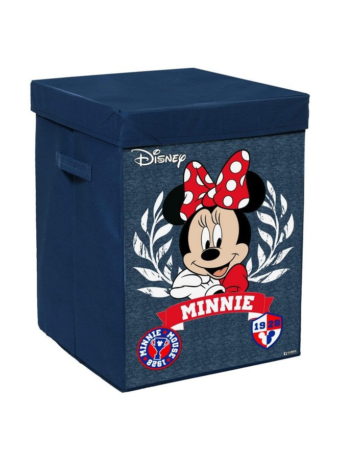 Kuber Industries Foldable Laundry Basket for Clothes with Lid | Disney Minnie Print | Cloth Storage Box for Washing | Toy Storage Organizer | 45 LTR | Blue - Image 1