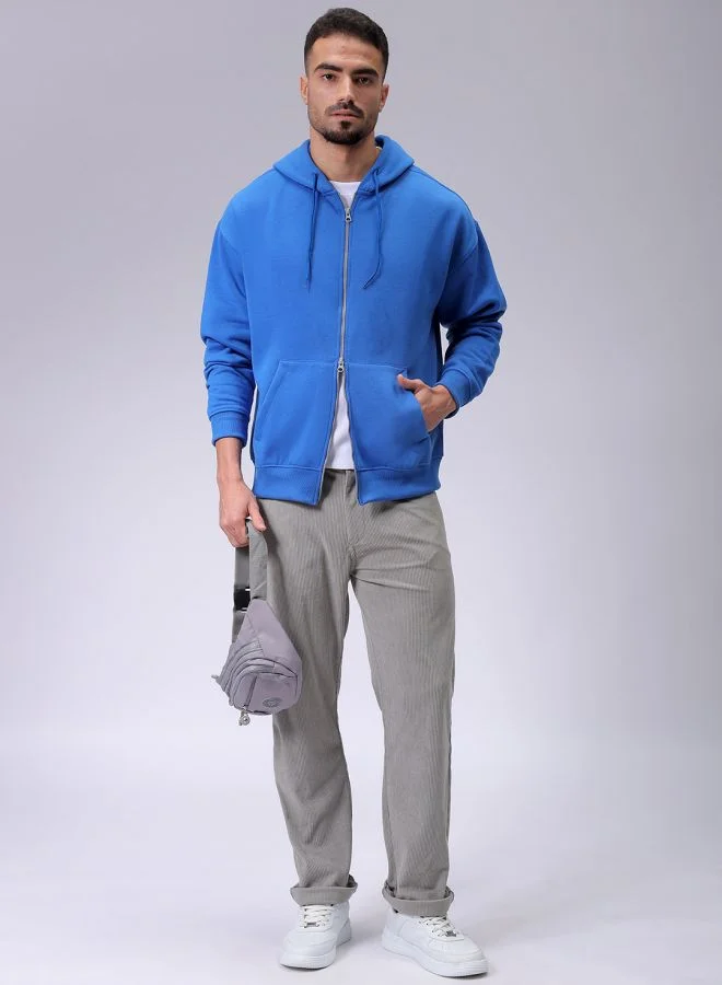 The Indian Garage Co Men Relaxed Fit Solid Front Open Hooded Sweatshirt