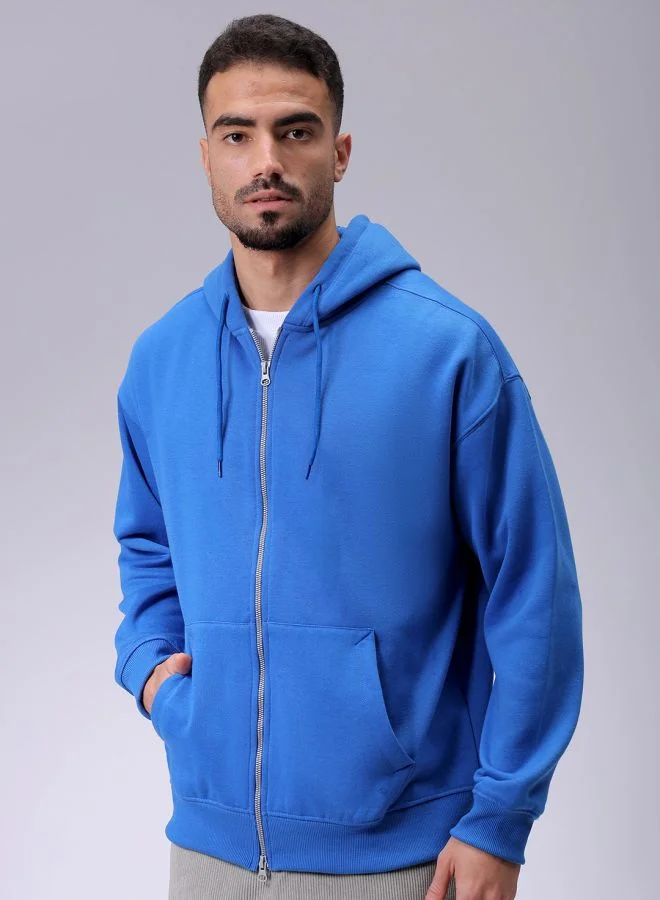 The Indian Garage Co Men Relaxed Fit Solid Front Open Hooded Sweatshirt