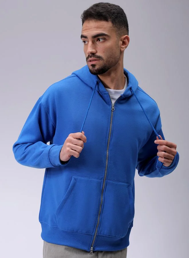 The Indian Garage Co Men Relaxed Fit Solid Front Open Hooded Sweatshirt
