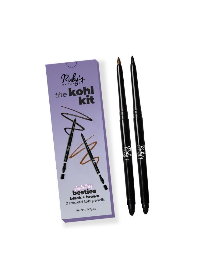 Ruby's Organics Kohl Eyeliner Beauty Gift Kit for Women- with In-Built Smudger,Extra Smooth & Long Lasting Kajal,Organic Eye Makeup,100% Natural,Black & Brown-0.35g each- Combo Pack of 2,Solid - Image 1