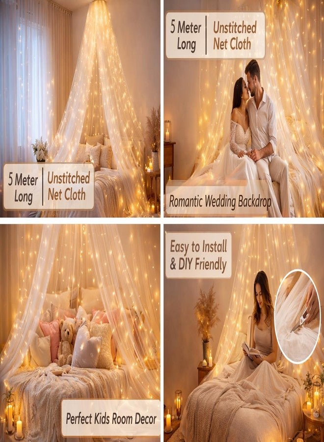 Lazybeee خيمة مظلة Lazybeee للديكور، قماش شبكي أبيض غير مخيط بطول 5 أمتار، مظلة غرفة نوم، ديكور جمالي للغرفة، خلفية لحفلات الزفاف، ديكور منزلي (أبيض) - Image 2