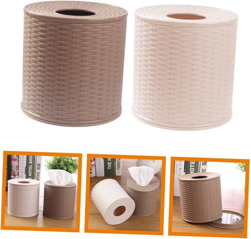 2pcs Vintage Rattan Tissue Holder Storage Case For Car Office Desk Organizer - Image 5