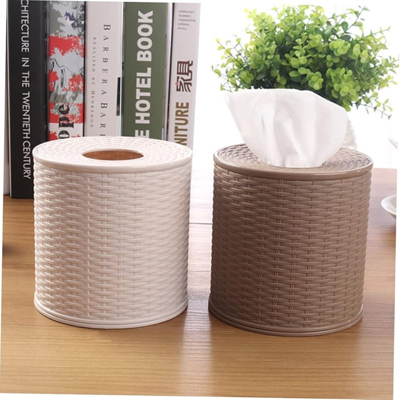 2pcs Vintage Rattan Tissue Holder Storage Case For Car Office Desk Organizer - Image 4