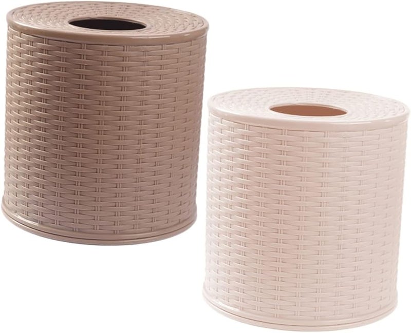 2pcs Vintage Rattan Tissue Holder Storage Case For Car Office Desk Organizer - Image 1